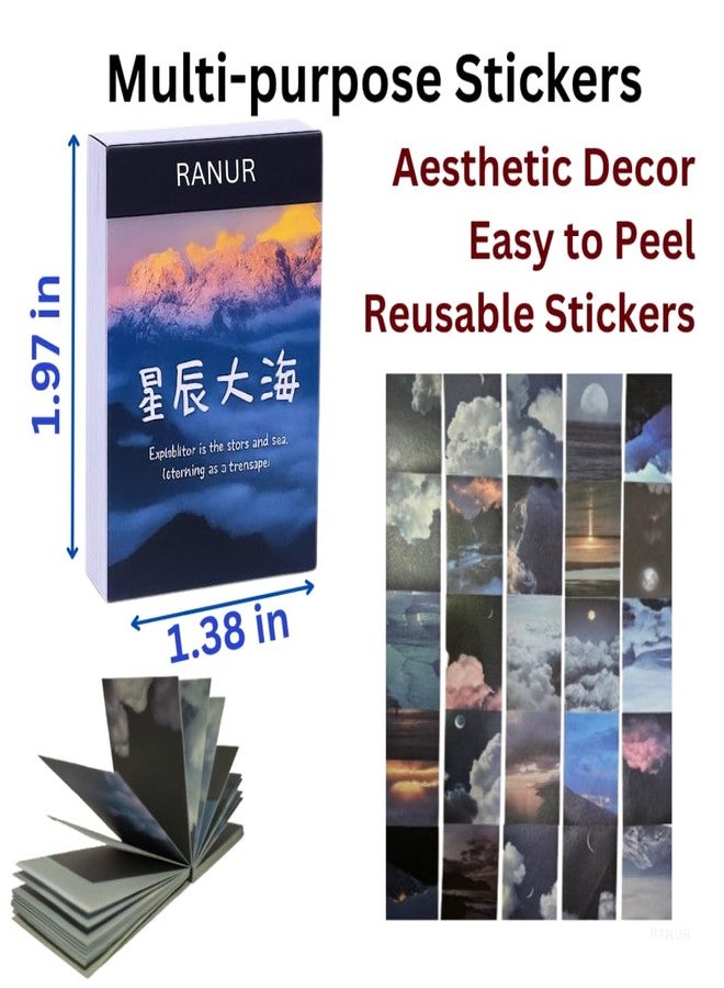 RANUR's Enchanting 6 Set Washi Stickers Book Life with Vintage Stickers for Scrapbook Aesthetics, Perfect for Journaling and Cloud -Themed 300 Sheets (50 Pieces, 6) - Image 2